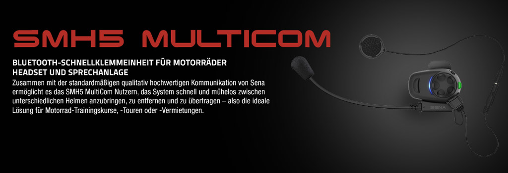 SMH5 Multicom Motorrad Stereo Bluetooth Headset, bis 400m Reichweite, Interkom bis 4 Personen (keine Konferenz) mit fester Standardhalterung