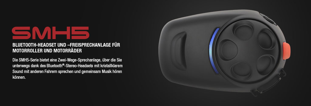 SMH5 Motorrad Stereo Bluetooth Headset, bis 400m Reichweite, Interkom bis 4 Personen (keine Konferenz) mit fester Standardhalterung